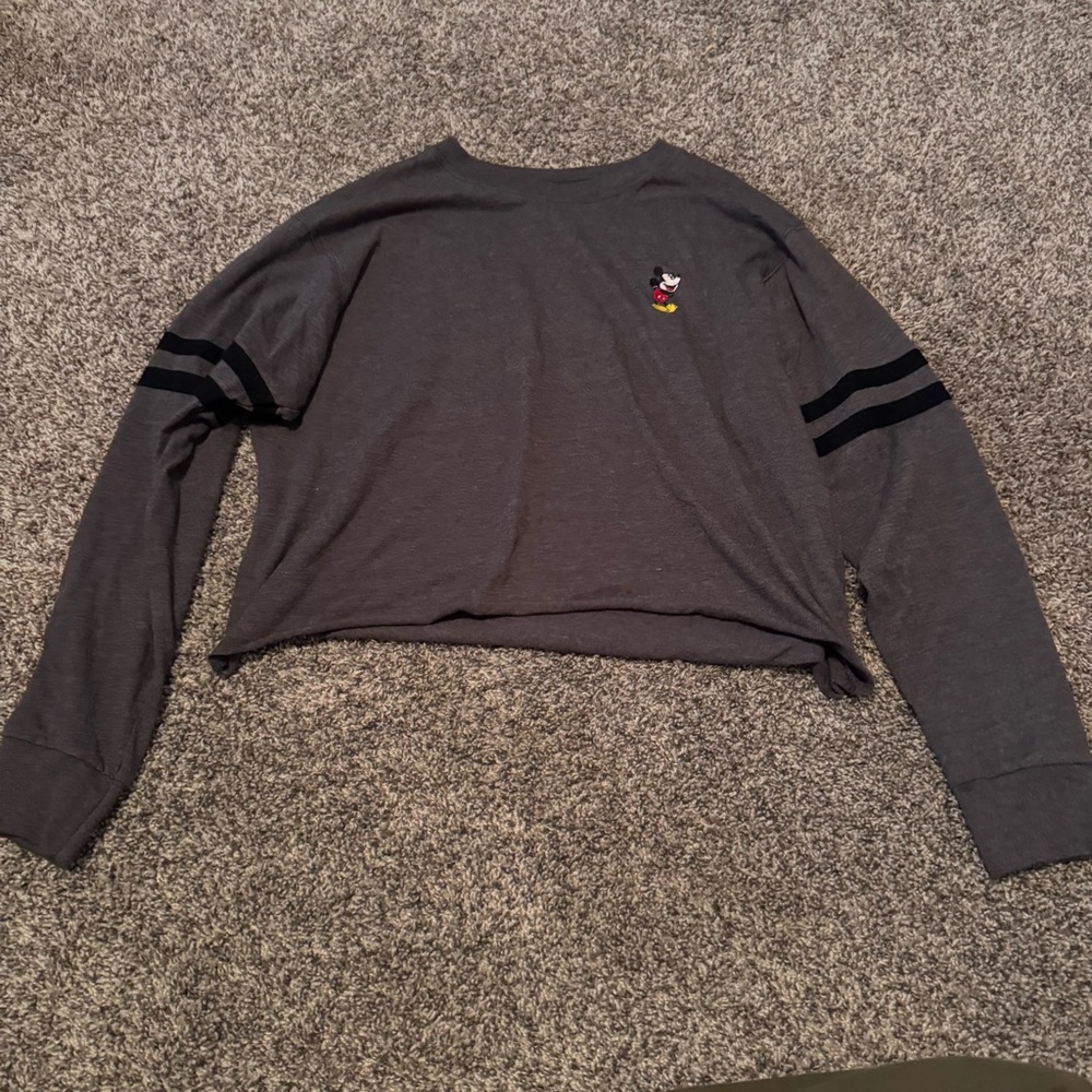 Mickey Mouse Long Sleeve Crop Top Disney T-Shirt Top Tee Gray